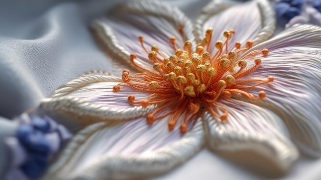 zbliżenie haftu przedstawiającego kwiat